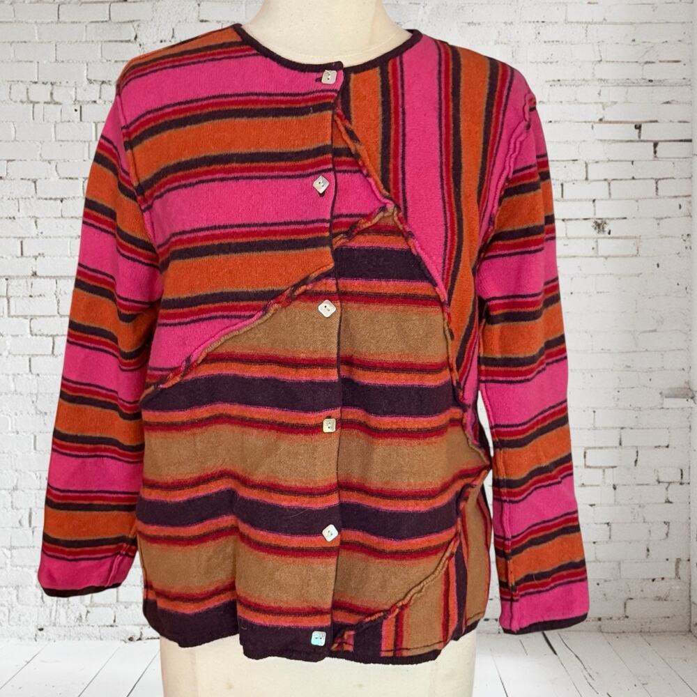 Pure & Simple Peru Boiled 100% Lambswool Cardigan Sweater Jacket Sz L Art Wear